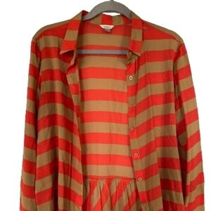 Fossil Red and Brown Striped Blouse Womens Size S